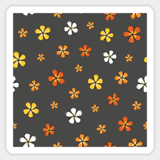 Doodle orange and yellow Hibiscus flowers on gray background Sticker
